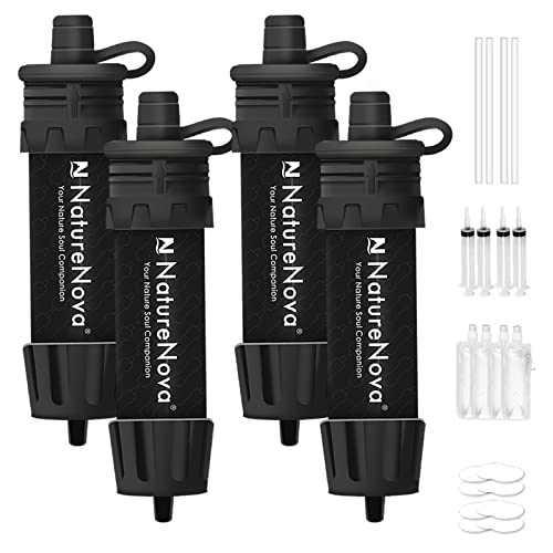 Mini Water Filter NatureNova Portable Emergency Water Filtration System Hiking Camping Straw Survival Gear Emergency Preparedness（Black