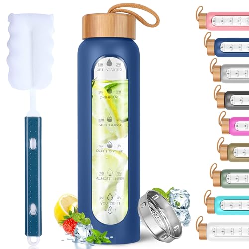 Glass Water Bottles 25 Oz with Silicone Sleeve