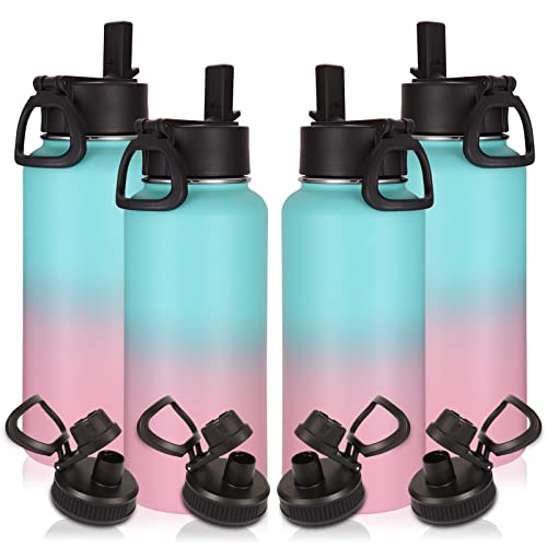 32 oz Insulated Water Bottles Bulk 4 Pack with Straw Lid & Spout Lid (4 Count)