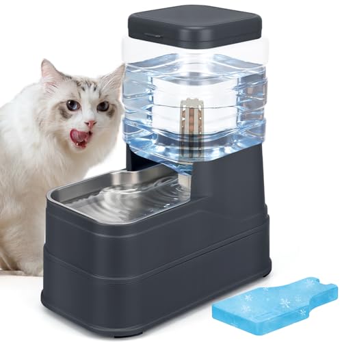 1.1 Gallon Pet Automatic Dog Water Dispenser Cat Gravity Waterer Feeder with Stainless Steel Bowl 8L Large Capacity Puppy Feeding Raised Bowls with Filter
