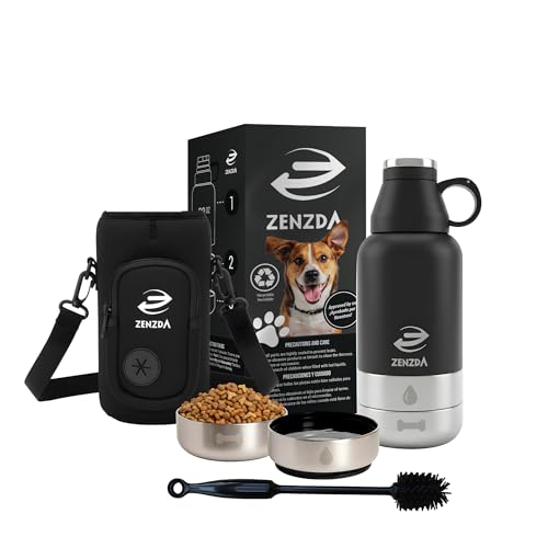3-in-1 Dog Water Bottle – Insulated Stainless Steel Travel Bottle with Food Bowl, Leakproof, Carrying Bag & Brush