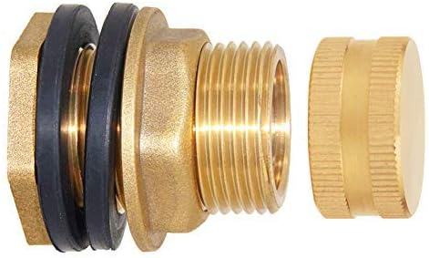 Joywayus 2 Pack Brass Male Garden Hose Bulkhead Fitting with Plugs,1/2" Female 3/4" GHT Male Water Tank Connector Threaded and 3/4" GHT Female Outer Hex Head End Pipe Caps Drain/Flush Port Kit - AquaVibe