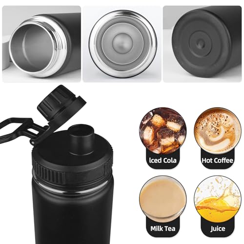 18oz Sports Insulated Water Bottle for School with 2 Lids