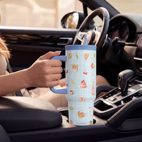 Picnic Stainless Steel Locking Lid Silicone Straw Tumbler with Handle 40oz