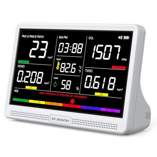 16 in 1 Air Quality Monitor Indoor 12Hrs Battery 7" Wildfire CO2 Monitor