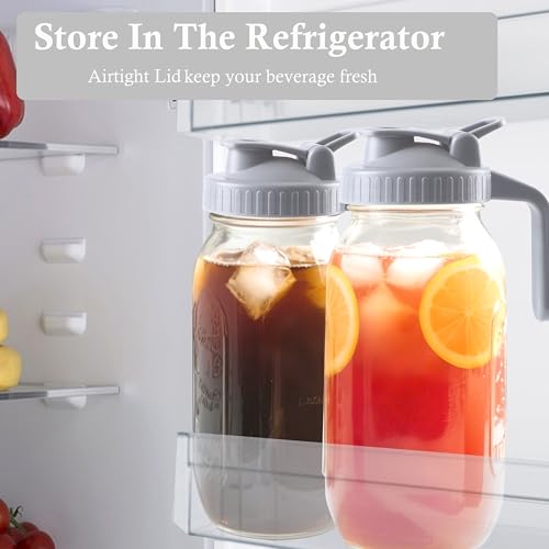 Glass Mason Jar Pitcher With Lid 64 Oz Wide Mouth Sun Tea Jar Half Gallon Cold Hot Water Pitcher 2 Quart Brew Coffee Jug Carafe For Fridge (2 Count)