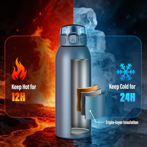 Insulated Water Bottle 24 oz with Dustproof Lid