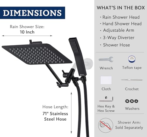 All Metal 10" Dual Square Shower Head Combo