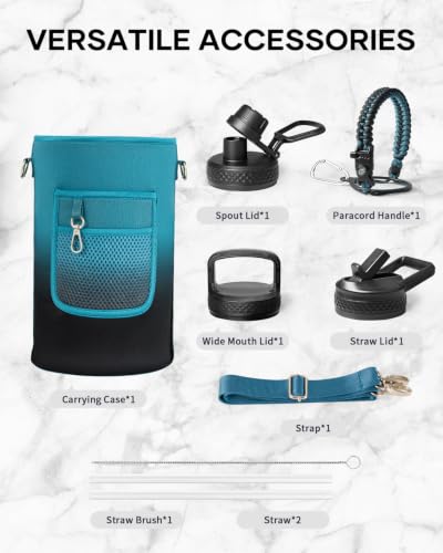 One Gallon Water Bottle Insulated with 3 Lids