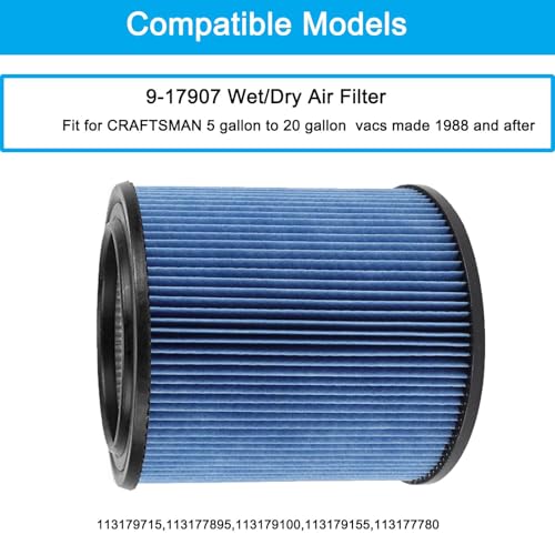 17907 Cartridge Filter for Craftsman Shop Vac 5 to 20 Gallon