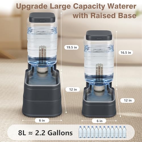 2.2 Gallon Pet Automatic Dog Water Dispenser Cat Gravity Waterer Feeder with Stainless Steel Bowl 8L Large Capacity Puppy Feeding Raised Bowls with Filter