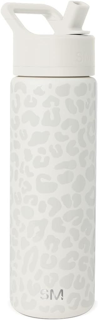 Simple Modern Leopard Water Bottle with Straw Lid Vacuum Insulated Stainless Steel Metal Cup Bottles | Reusable Leak Proof BPA-Free Flask for Sports | Summit Collection | 22oz, Cream Leopard