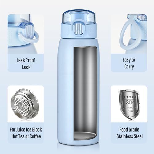 Insulated Water Bottle 18 oz with Dustproof Lid