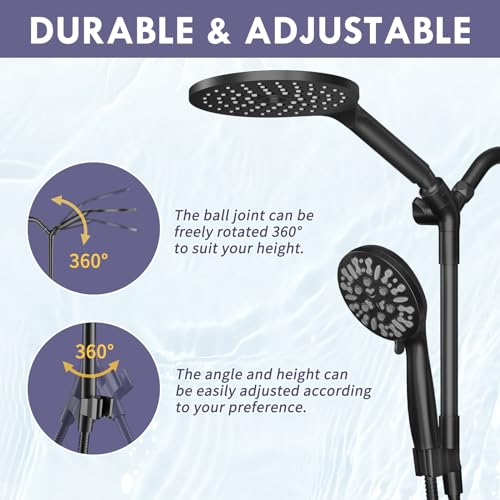Matte Black Dual Shower Heads with 9 Modes Handheld Spray Combo