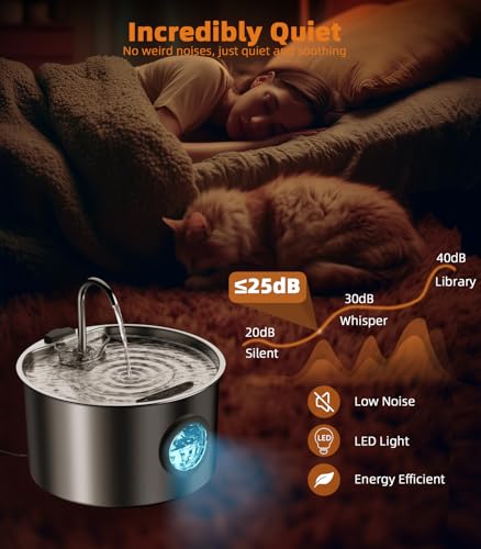 108oz 3.2L Stainless Steel Cat Water Fountain with Detachable Tank