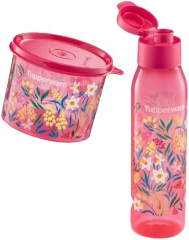 Tupperware Pretty Blooms ECO Water 500ml Bottle and Mini Canister Set of 2 in Red