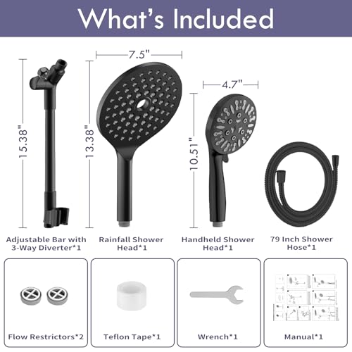 Matte Black Dual Shower Heads with 9 Modes Handheld Spray Combo