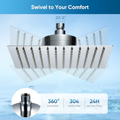 8 Inch Square Rain Shower Head with Filter for Hard Water