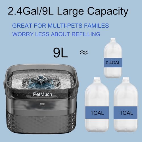 2.4Gal 9L Pet Water Fountains for Medium and Large Dogs and Multiple Cats Large Capacity Automatic