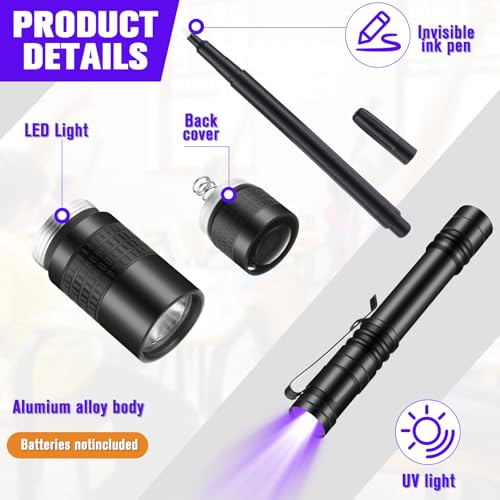 8 Pcs Black Light Markers Set 4 Invisible Ink Pen 4 Mini UV Flashlights Invisible Ink Marker Disappearing Pen for Spy Gadgets Secret Message Gift Party Favors (8 Count)