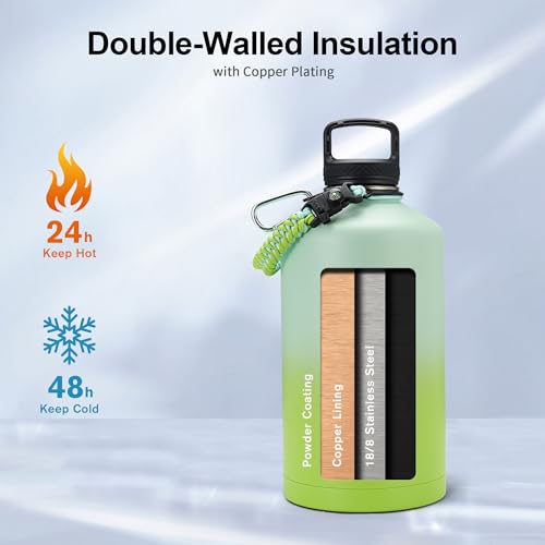 One Gallon Water Bottle Insulated with 3 Lids