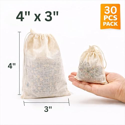 Organic Cotton Spice Bags with Drawstring (30 Count)