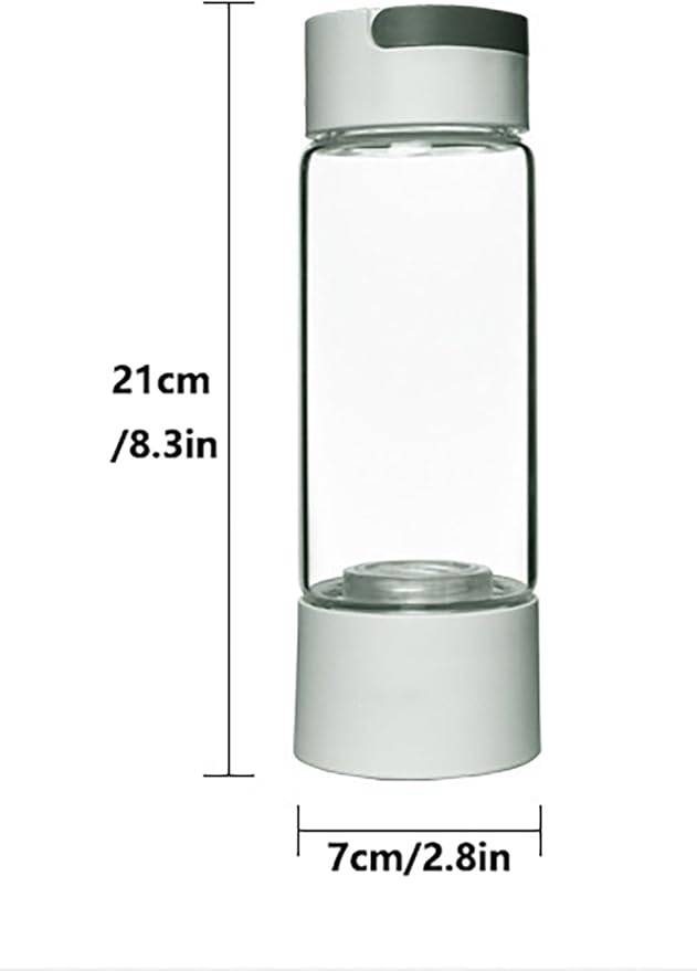 Glass Hydrogen Water Bottle Generator – 420ml Rechargeable PEM Hydrogenated Water Cup | Portable Molecular Hydrogen Water Bottle for Travel, Office, Fitness, Home White