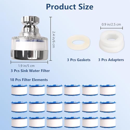 3 Pcs of Sink Water Filter and 18 Filter Elements Set (21 Count)