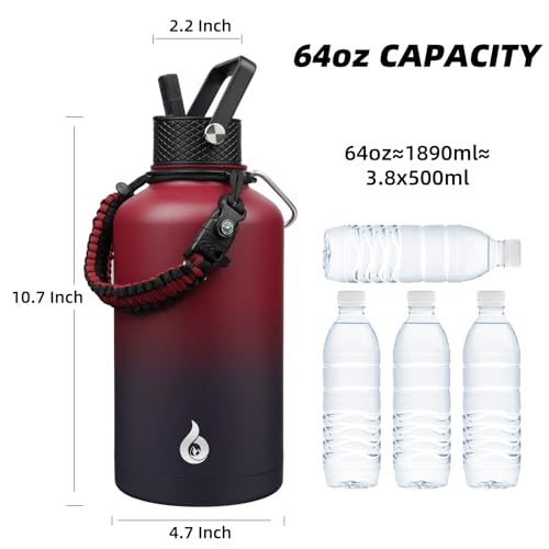 64oz Insulated Water Bottle with Straw Lid Large Stainless Steel Jug