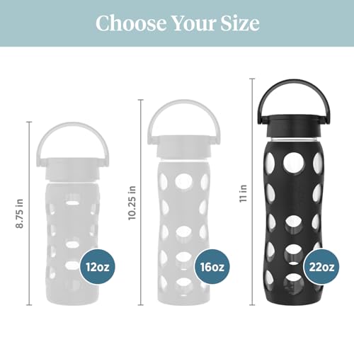 22-Ounce BPA-Free Glass Water Bottle with Classic Cap and Protective Silicone Sleeve, Onyx
