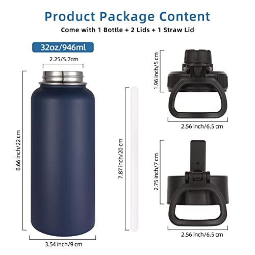 32 oz Insulated Water Bottles Bulk 2 Pack with Straw Lid & Spout Lid (2 Count)