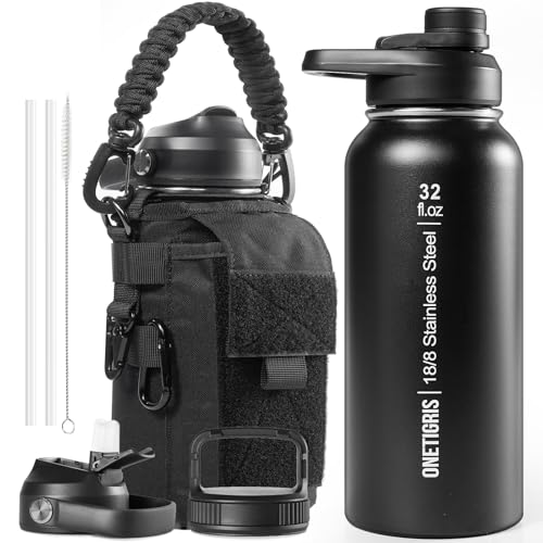 32oz Insulated Tactical Water Bottle with Straw & MOLLE Sleeve