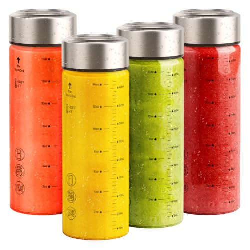 Wide Mouth Borosilicate Glass Juice Bottles 16oz 4 Pack with Lids