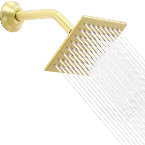 6 Inch Square Shower Head Stainless Steel High Pressure Rain Shower Heads with Extension Arm Adjustable Angle Replacement Luxury Shower Head for Modern Bathroom