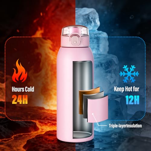Insulated Water Bottle 18 oz with Dustproof Lid