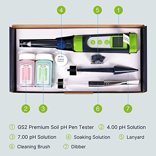 AI102G GroStar Series GS2 Soil pH Pen Tester Kit for Direct Soil Test and Nutrient Solutions Test with Replaceable Swiss Spear pH Probe
