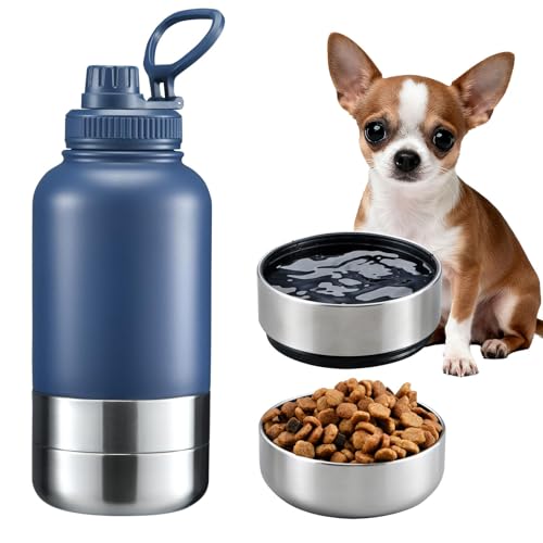 Insulated Dog Water Bottle 32oz Keep Water Cool with 2 Bowls