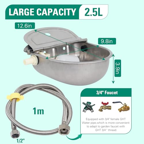 304 Stainless Steel Automatic Livestock Waterer with Float Valve and 39 inch Water Hose