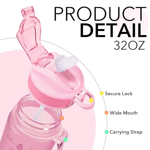 Plastic Water Bottle With Straw & Time Marker