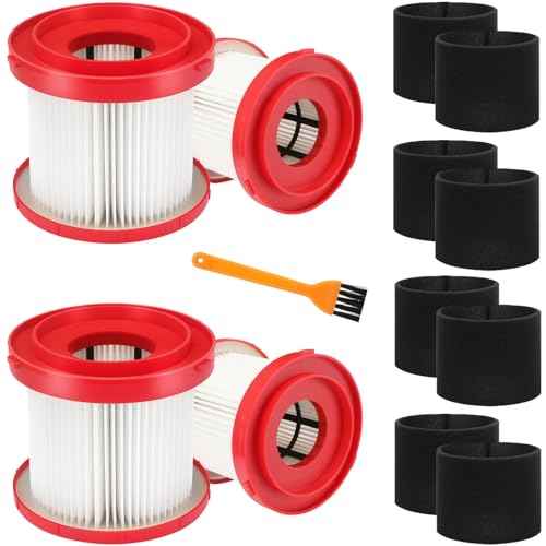 4 Pack 49-90-1900 Wet Dry Vacuum Filter Compatible With Cordless M18 Vacuum 0780-20 0880-20, with 8 Foam Sleeve Filters & 1 Brush