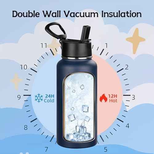 32oz Metal Sports Insulated Water Bottle with Straw Lid