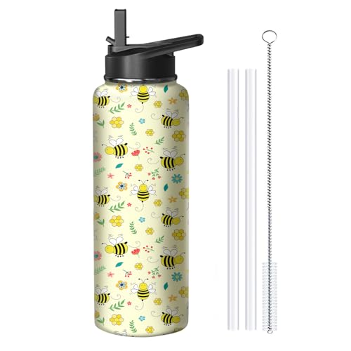 40oz Bee Water Bottle with Handle and Flip Straw