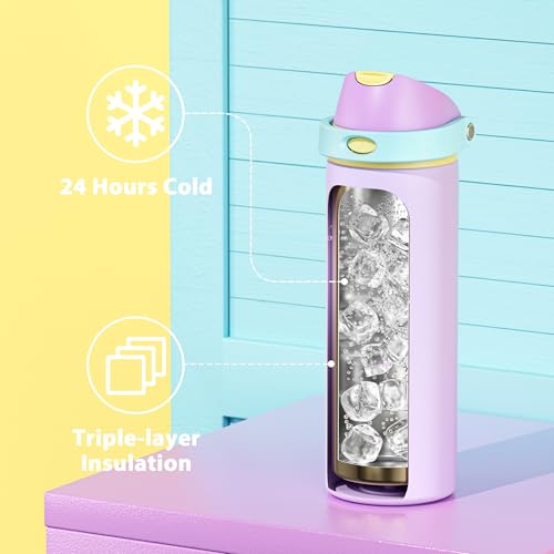 24 oz Insulated Water Bottle with Straw