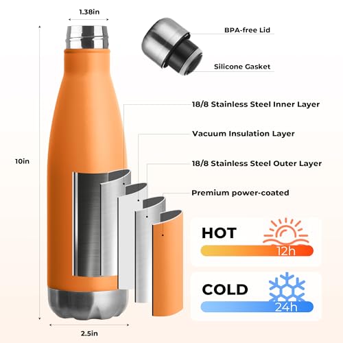 17oz Sport Water Bottle Vacuum Insulated Stainless Steel Leak (4 Count)