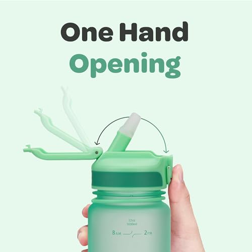 Motivational Water Bottle with Time Marker and Straw Lid 32 oz