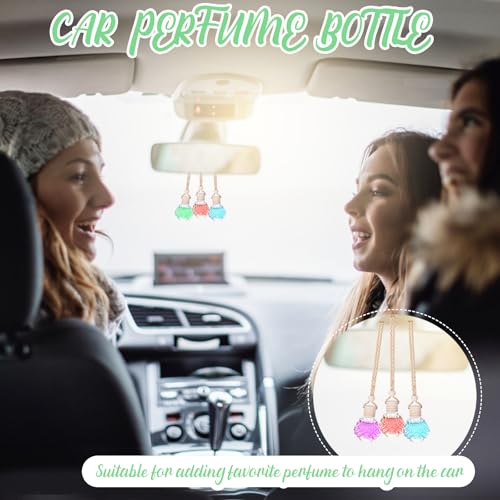 60 Pcs Hanging Car Air Freshener Car Diffuser Bottle Empty Glass Perfume Bottles Air Freshener Diffuser Bottle Pendant for Essential Oils Fragrance Aromatherapy Ornament Decor (60 Count)