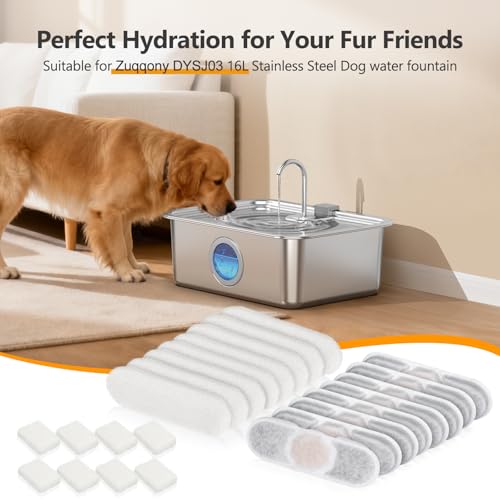 8 Sets Dog Fountain Filter Replacement for Zuqqony DYSJ03 16L
