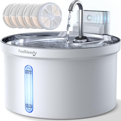 Wireless Cat Water Fountain with Sensor [Water & Battery Separation] FEELNEEDY Smart Pet Water Fountain