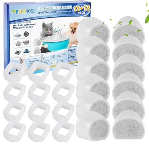 12+12 Pcs Water Fountain Filter Compatible with Petsafe Drinkwell (24 Count)