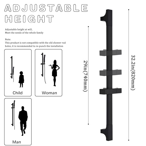 Matte Black Handheld Shower with Slide Bar Square Handheld Shower Head with Hose High